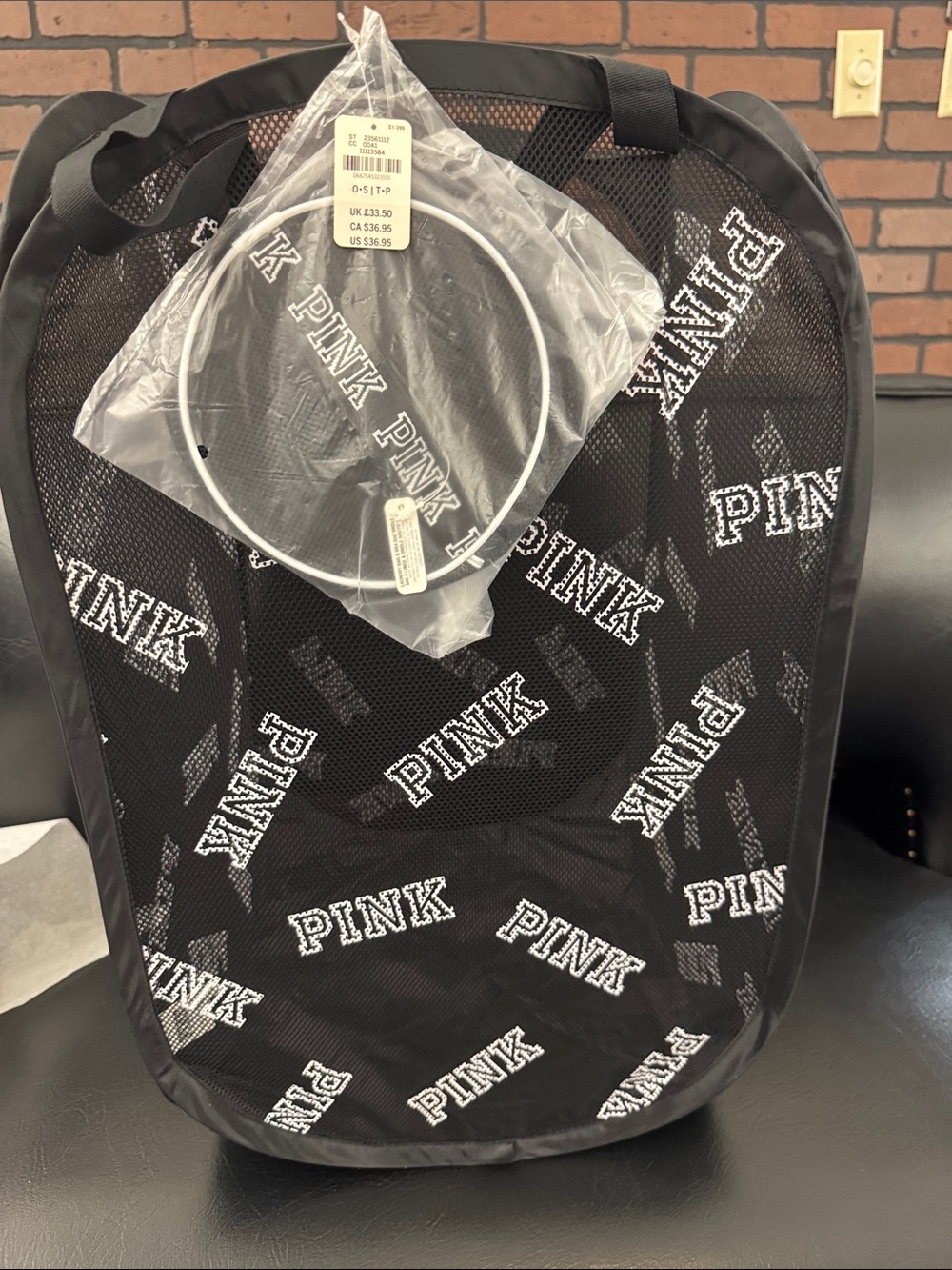 PINK Victoria's Secret Black Mesh Tote with White Logo Print